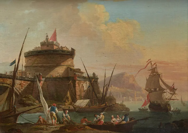 Harbor Scene at Sunset, oil on canvas by Charles-François Grenier De Lacroix