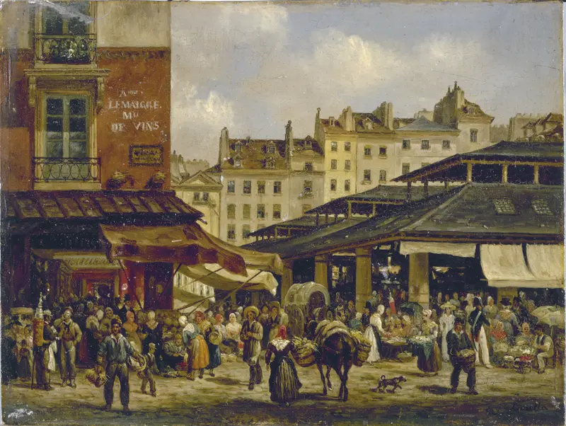 Genre scene with merchants and pedestrians in a market, oil painting by Giuseppe Canella