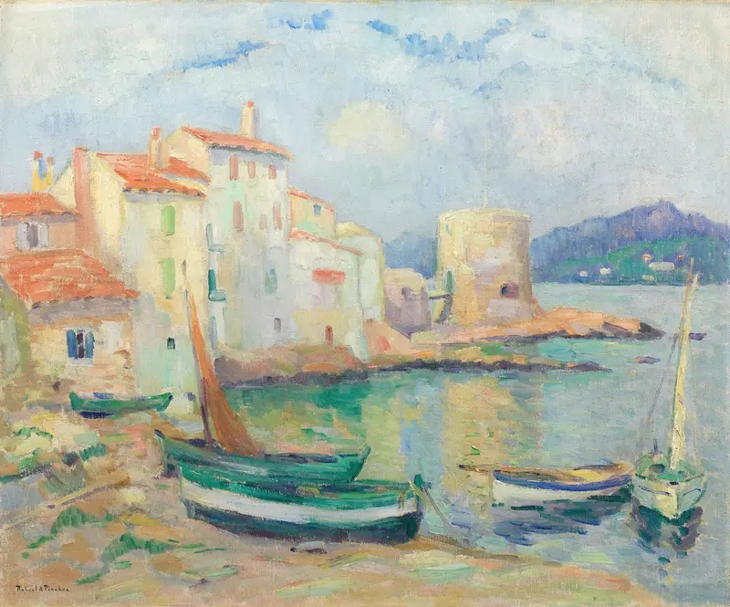 Vieux port de Saint-Tropez by Robert Antoine Pinchon, impressionism, depicting boats and water.