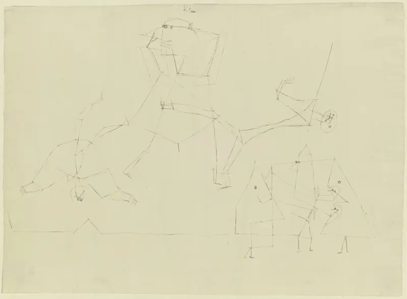 Paul Klee's 'Zwei Gruppen' features abstract figures in vibrant colors.