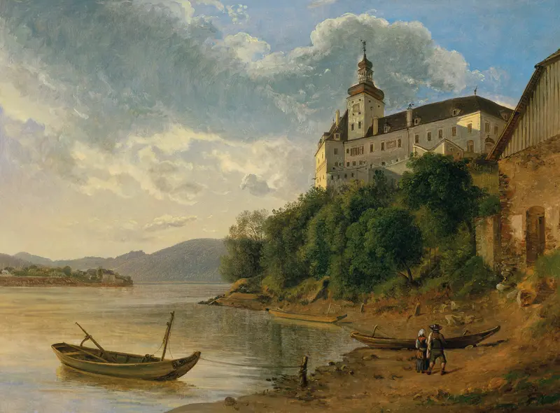 Landscape featuring Schloss Persenbeug by Joseph Rebell, oil painting