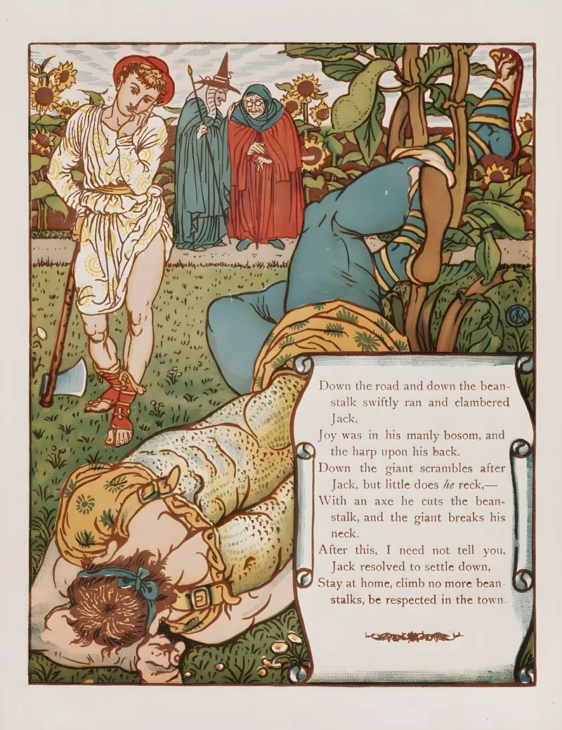 Walter Crane's 'Jack and the bean-stalk Pl.8' illustrates a scene from the famous fairy tale.