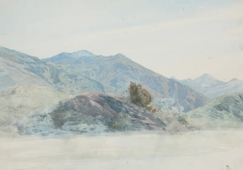 Landscape of mountains and rocks in oil painting by James Crowe Richmond