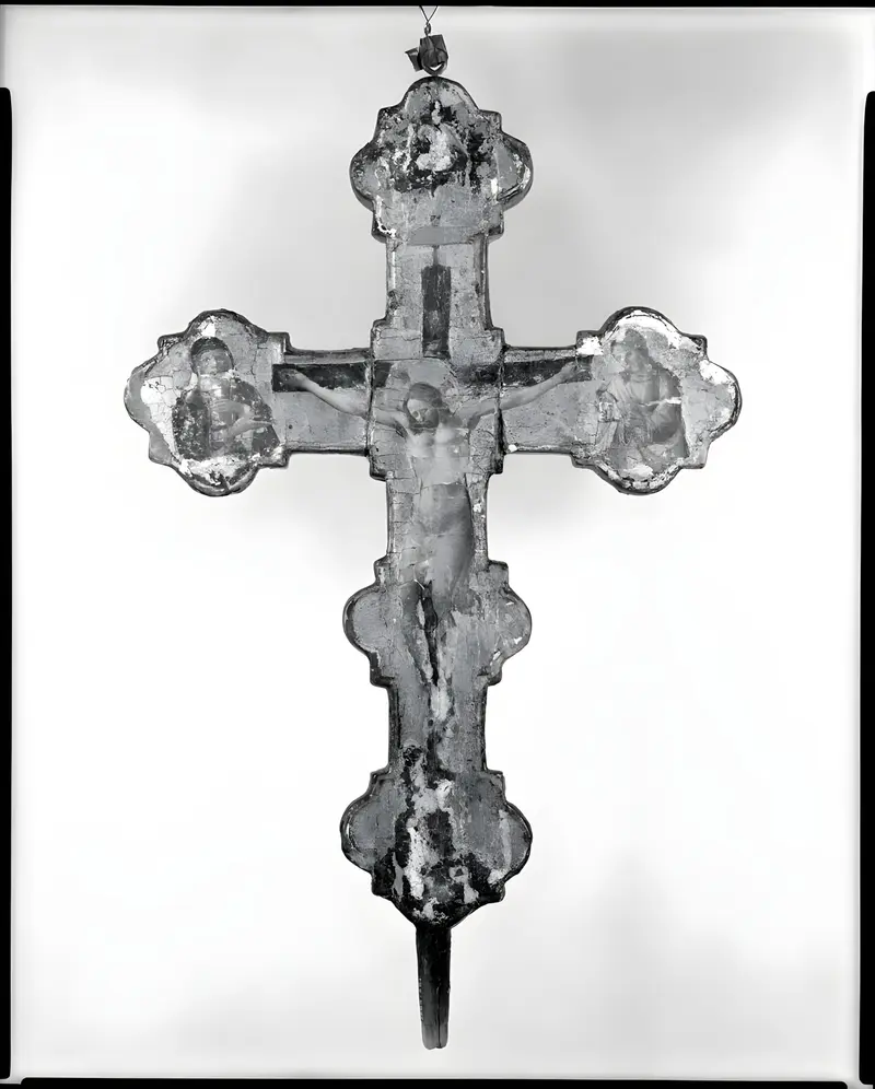 Processional cross with Christ, Virgin, and saints, wood, Domenico di Michelino