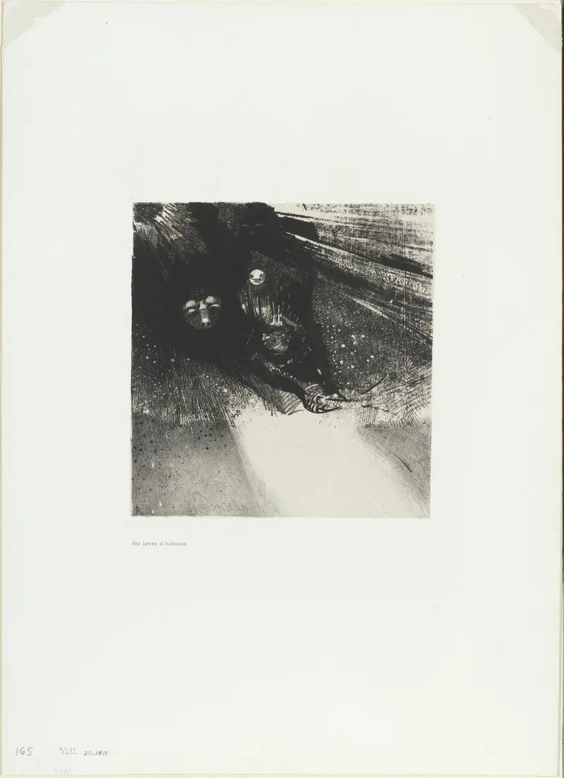 Odilon Redon's 'Hideous Larvae' explores themes of transformation and the subconscious.