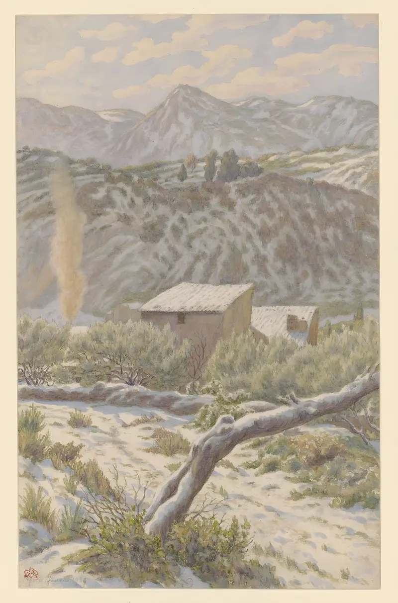 Lithograph of Nyons by Henri Rivière depicting a serene landscape with a river.