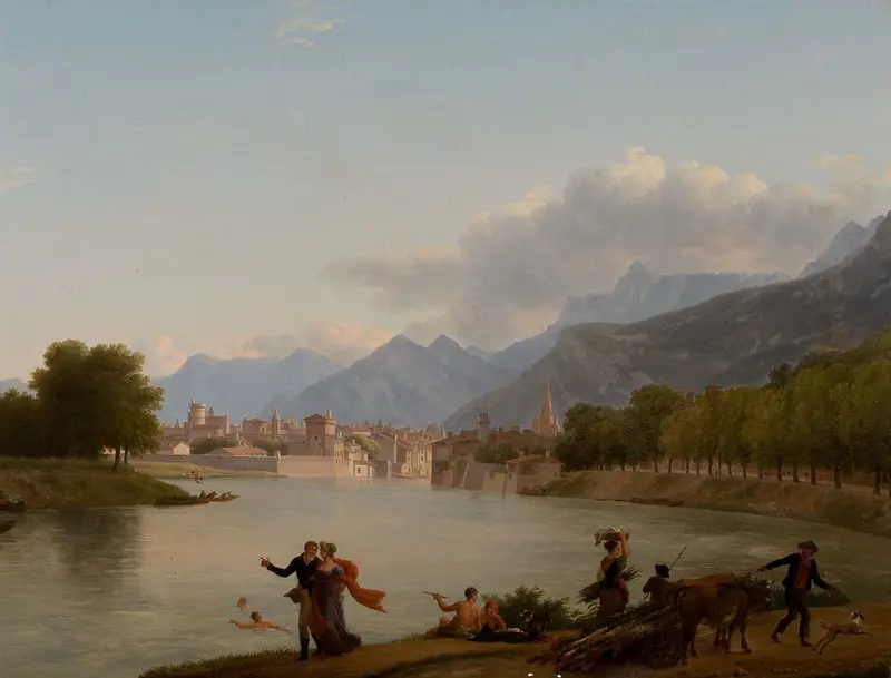 Landscape of Grenoble with sunlight, oil on canvas by Jean-Joseph-Xavier Bidauld
