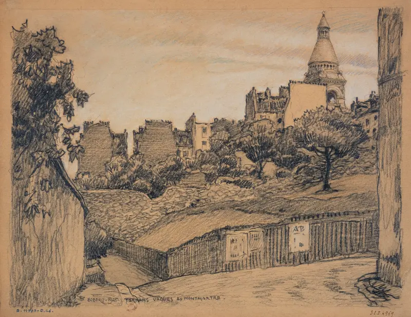 Landscape of Montmartre with sunlight filtering through leaves by Ferdinand Boberg, oil painting