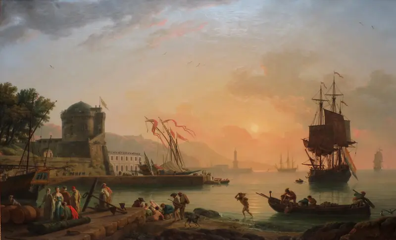 A Grand View Of The Sea Shore Enriched With Buildings, Shipping And Figures, oil painting by Claude-Joseph Vernet