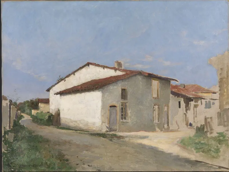 Street in Damvillers, oil on canvas by Jules Bastien-Lepage, depicting a quiet street with cobblestones.