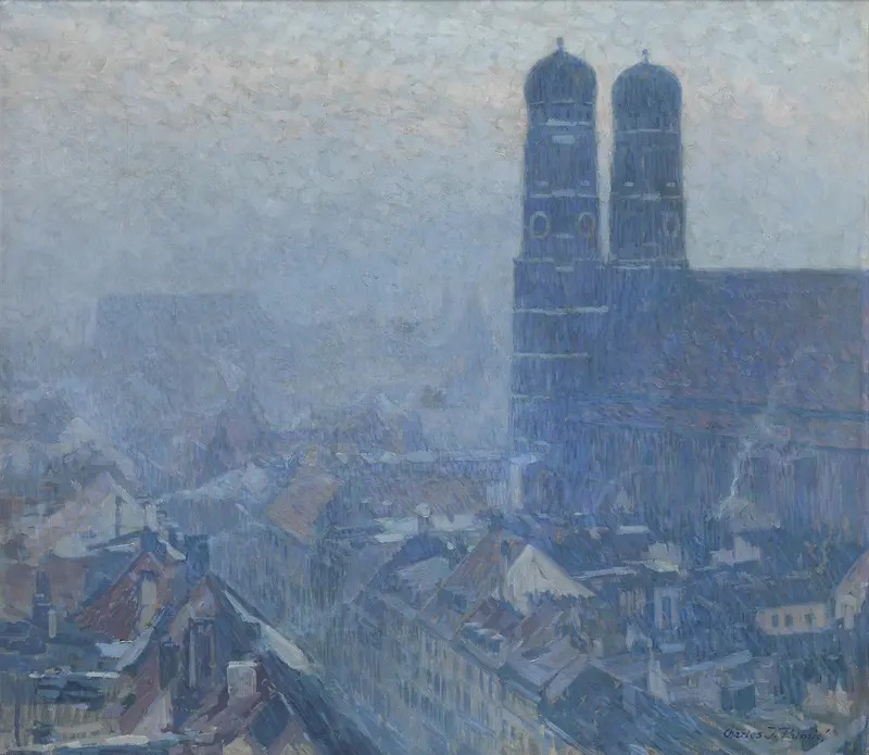Landscape featuring the Frauenkirche in Munich, oil painting by Charles Johann Palmié
