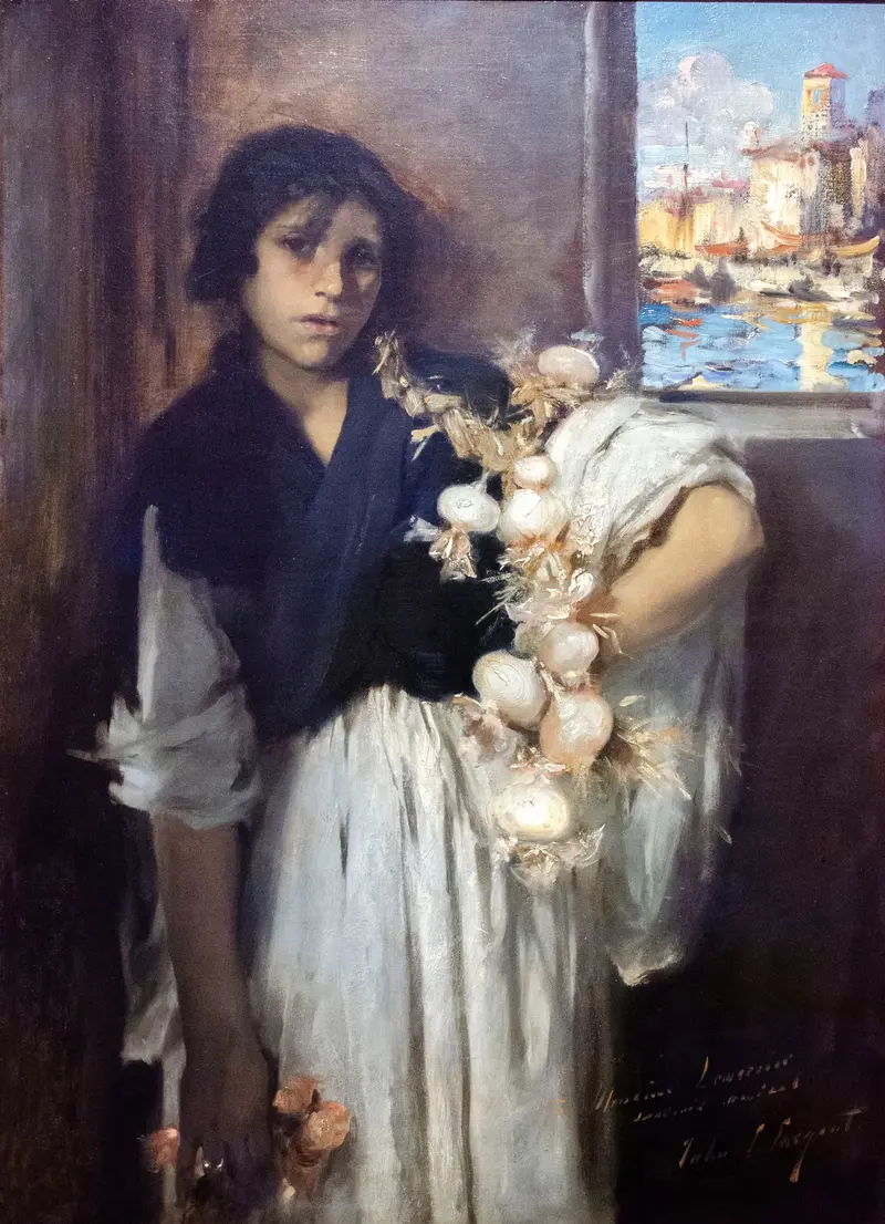 John Singer Sargent's 'Venetian Onion Seller' captures a bustling market scene.
