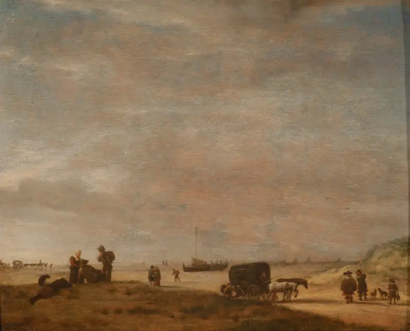 Marine scene of Scheveningen Beach by Adriaen van de Velde, oil painting