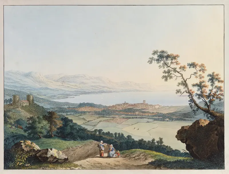 Landscape view of Geneva with the Alps, oil painting by Carl Ludwig Hackert