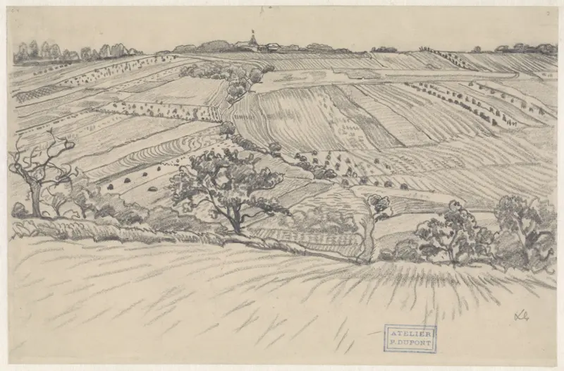 Heuvelachtig landschap met korenvelden, oil on canvas by Pieter Dupont