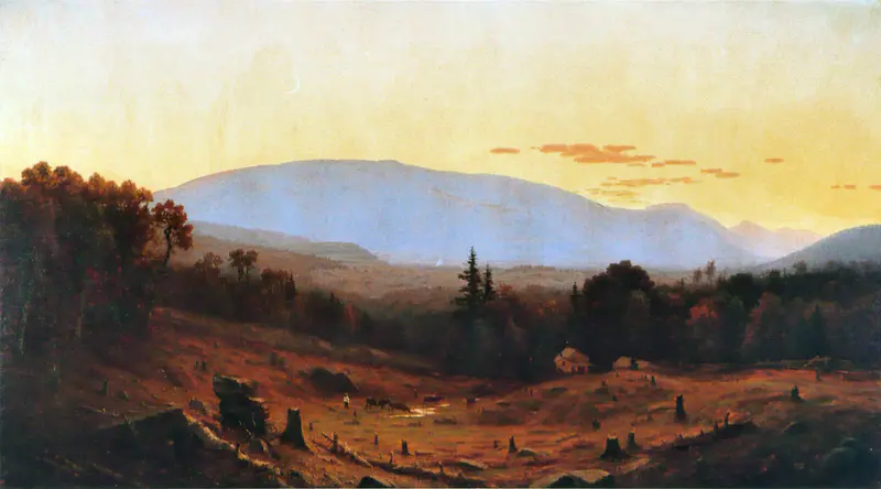 Hunter Mountain, Twilight by Sanford Robinson Gifford, oil painting depicting a twilight landscape with mountains.