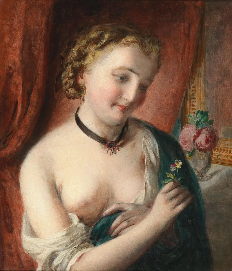 A portrait of a girl wearing a black choker by Johann Baptist Reiter.