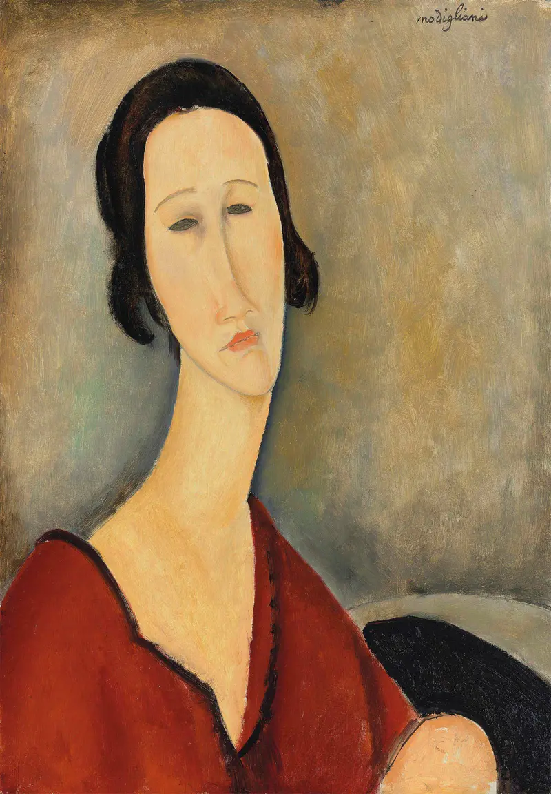 Amedeo Modigliani's portrait of Hanka Zborowska, showcasing her elongated features and serene expression.