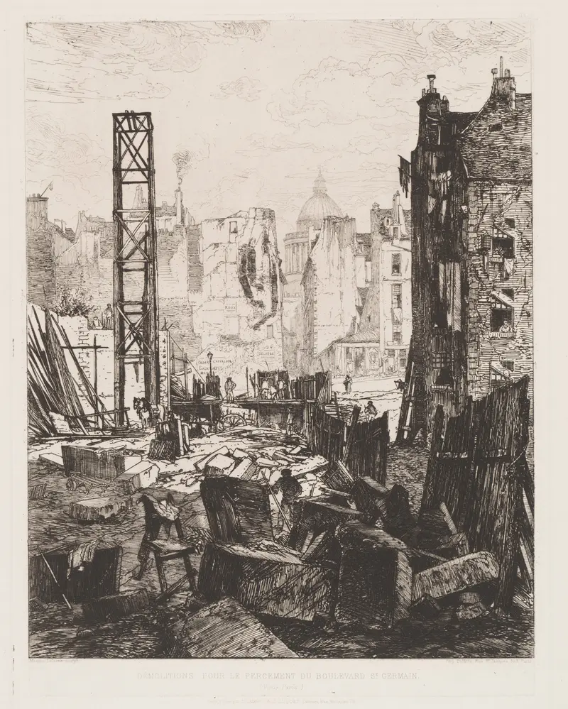Demolition for the Opening of Boulevard St. Germain by Maxime Lalanne, oil painting depicting urban debris
