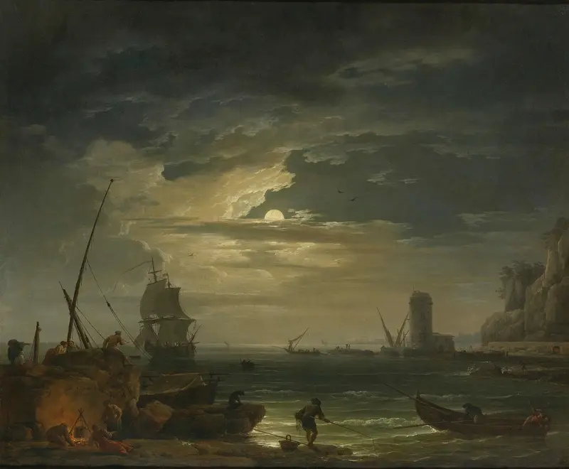 A Mediterranean Inlet By Moonlight, oil painting by Claude-Joseph Vernet