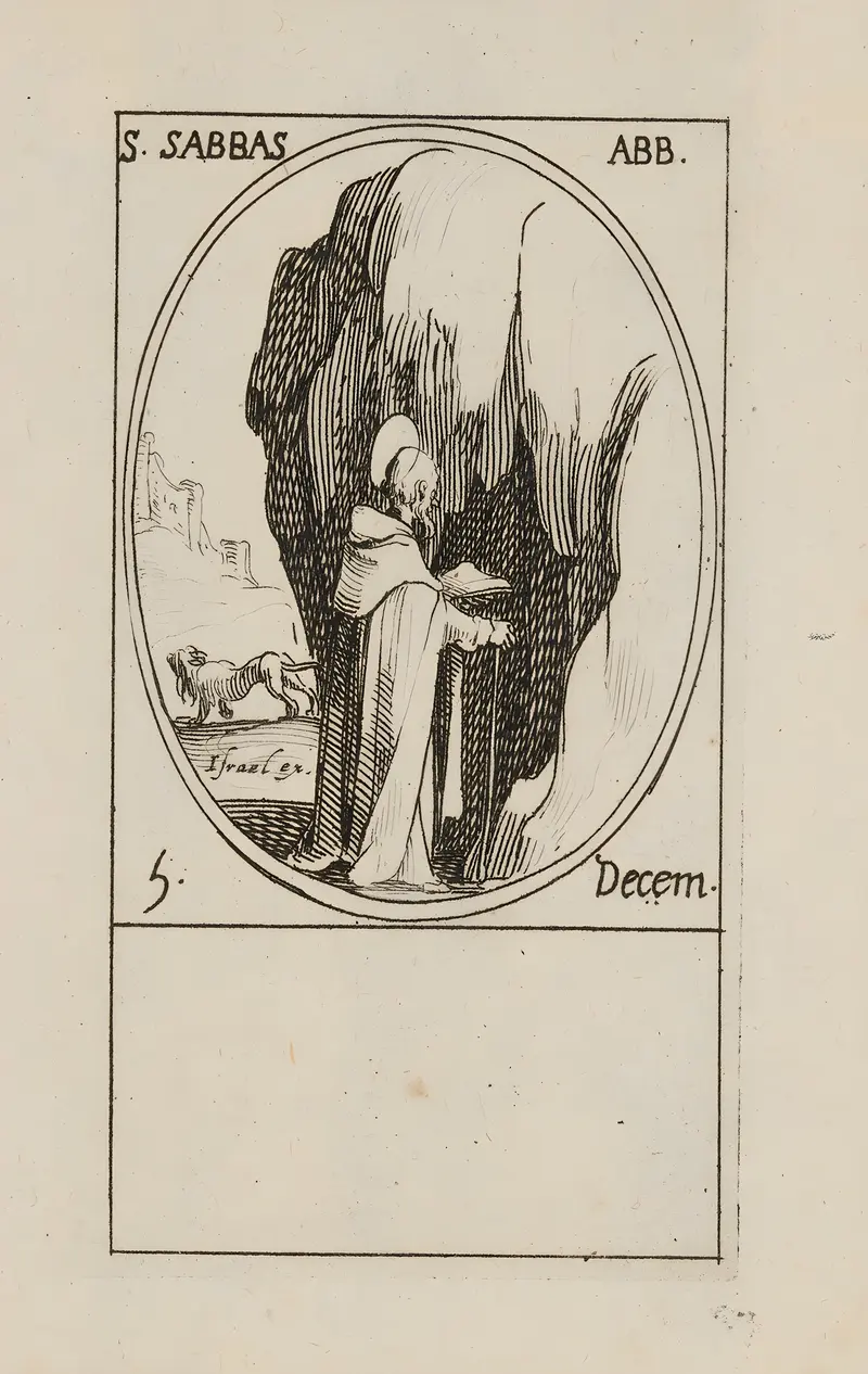 This painting depicts St. Sabas in a religious setting.