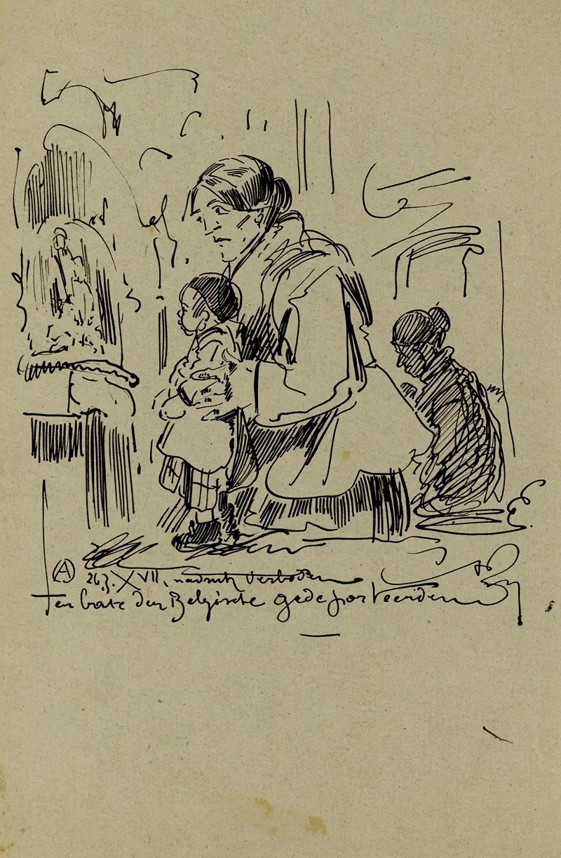 Alfred Ost's lithograph reflects the plight of Belgian deportees during a tumultuous period.