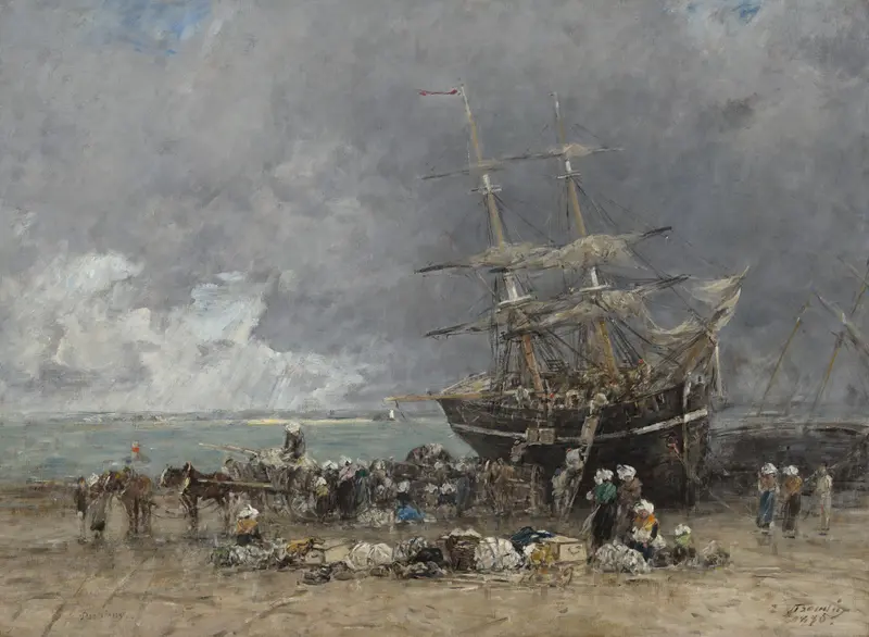 Return of the Terre-Neuvier, oil on canvas by Eugène Boudin depicting boats at sea.