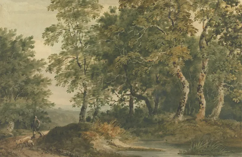 Landscape with a man driving sheep, oil on canvas by Thomas Barker