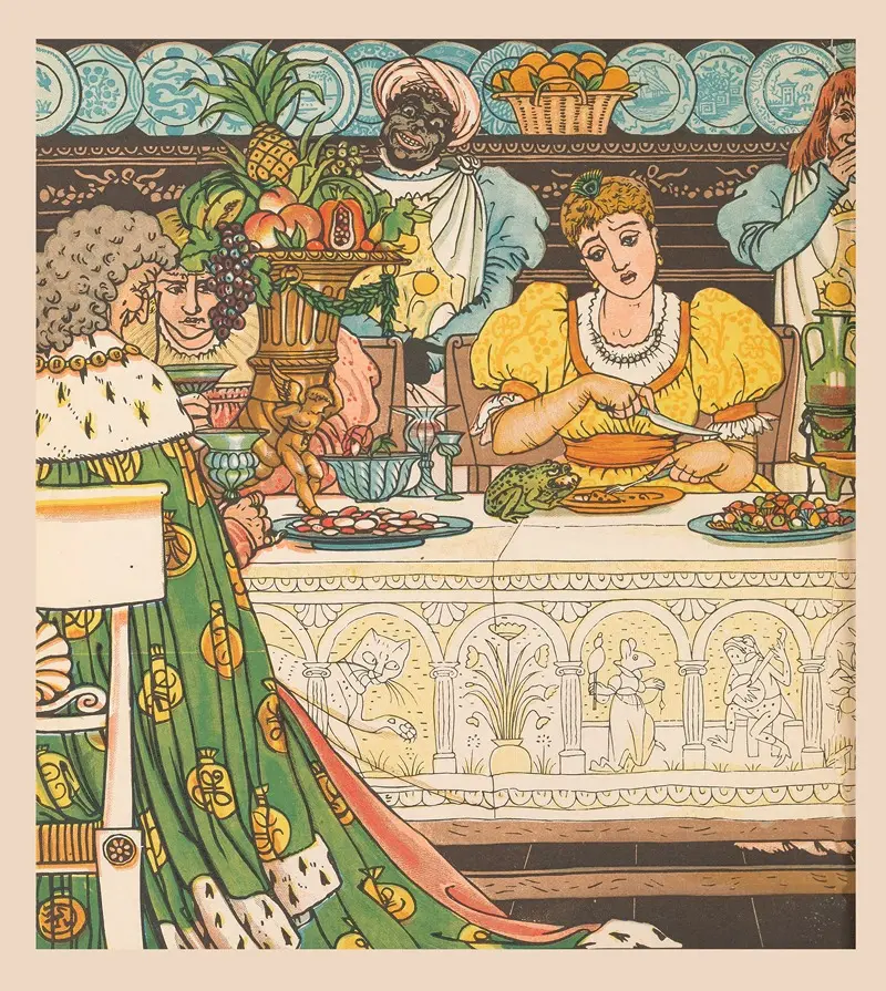Walter Crane's 'Beauty and the beast Pl. 08' features a whimsical scene from the classic fairy tale.