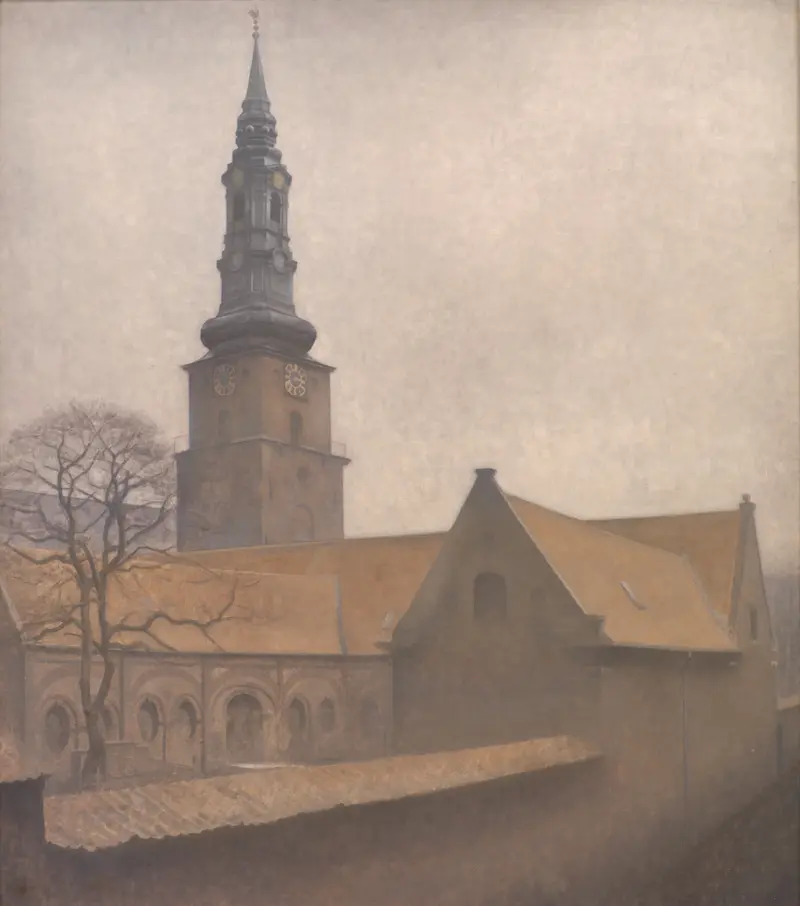 Interior of St. Peter’s Church, Copenhagen, oil on canvas by Vilhelm Hammershøi