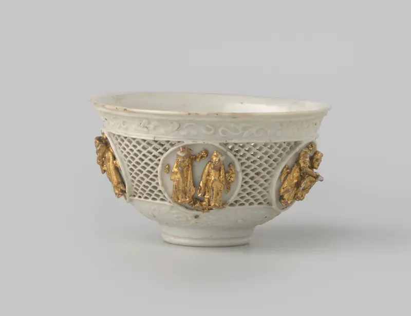 Ceramic bell-shaped bowl with pierced sides by unknown artist