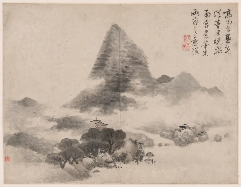 Landscape in the style of ancient masters by Lan Ying, paper