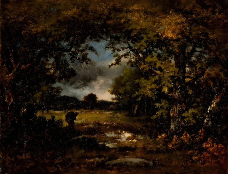 A serene landscape painting by Narcisse-Virgile Diaz de La Peña.