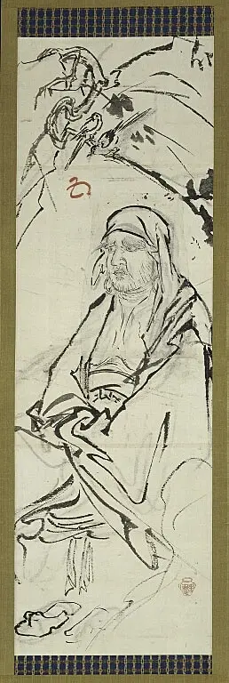 Ink sketch of Bodhidharma by Kawanabe Kyôsai