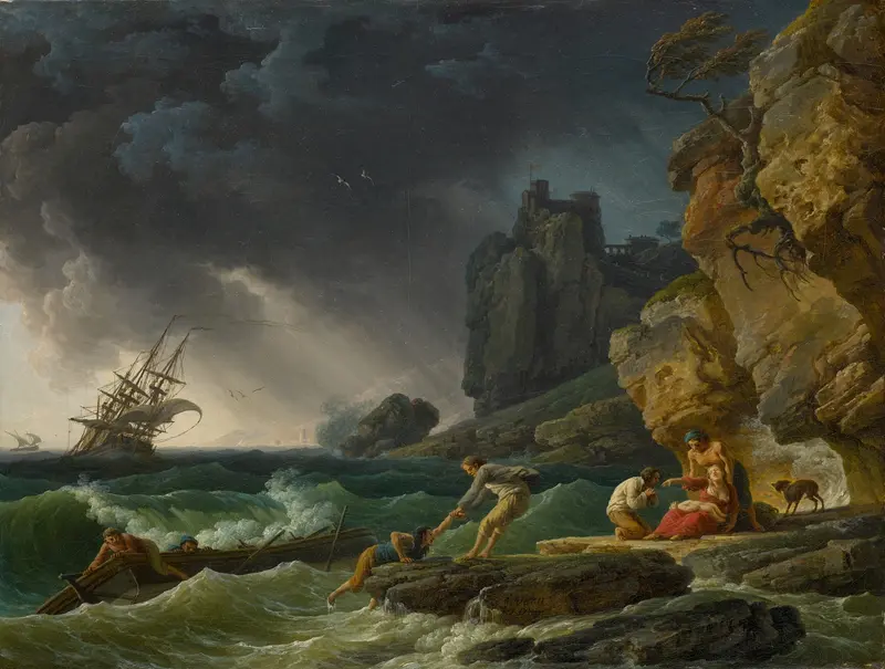 Stormy seas with castaways, oil on canvas by Claude-Joseph Vernet