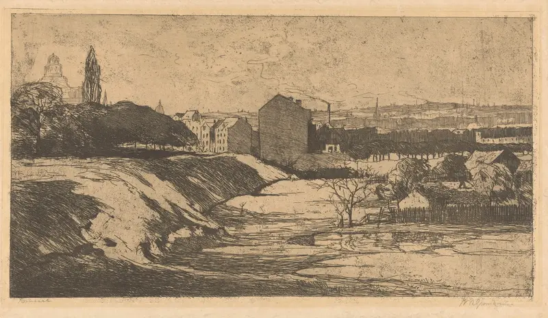 Landscape featuring cobblestones and shadows, oil painting by Willem Adrianus Grondhout
