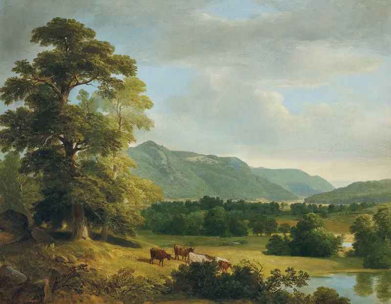 Landscape study in oil by Asher Brown Durand, featuring rolling hills and a vast sky.