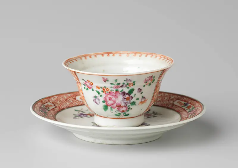 Bell-shaped cup and saucer with floral motifs, porcelain, unknown artist