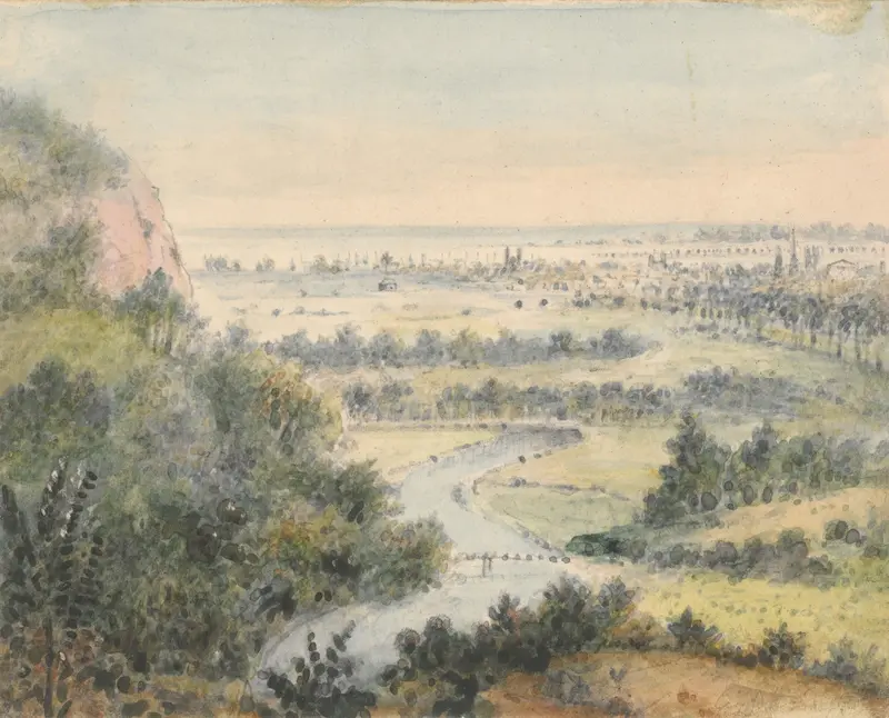 Landscape view of New Haven from East Rock by Alexander Jackson Davis, oil painting
