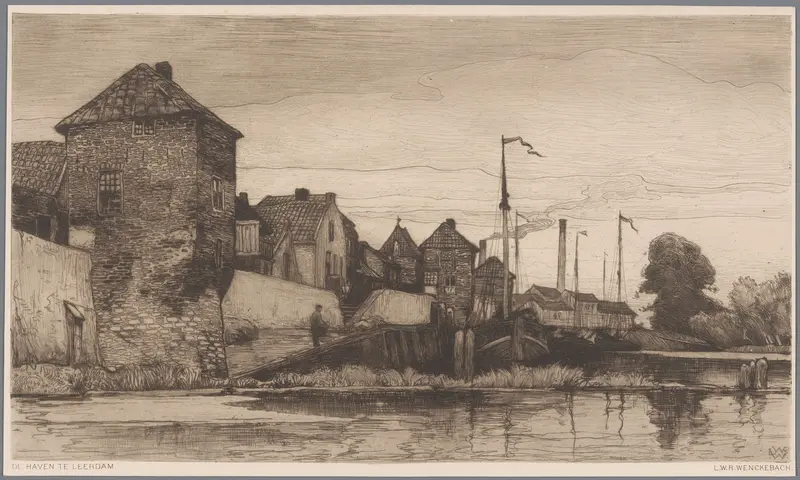 Harbor scene with water and sunlight, oil painting by Willem Wenckebach