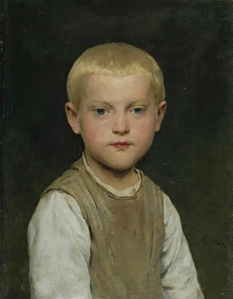 A portrait of a young boy by Albert Anker, showcasing his detailed realism.