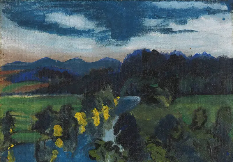 Oil painting by Ernst Ludwig Kirchner depicting a serene river and trees