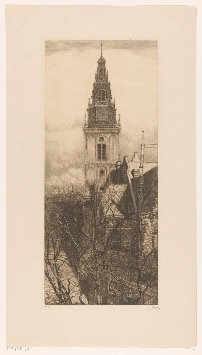 Toren van de Oude Kerk in Amsterdam, oil on canvas by Pieter Dupont
