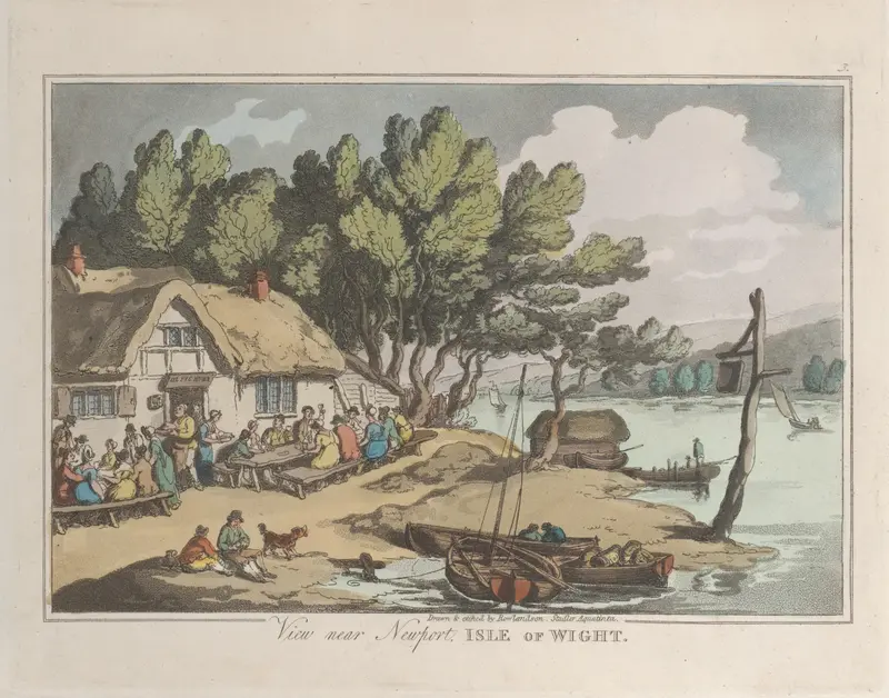 Watercolour by Thomas Rowlandson depicting rolling hills and a serene sky.