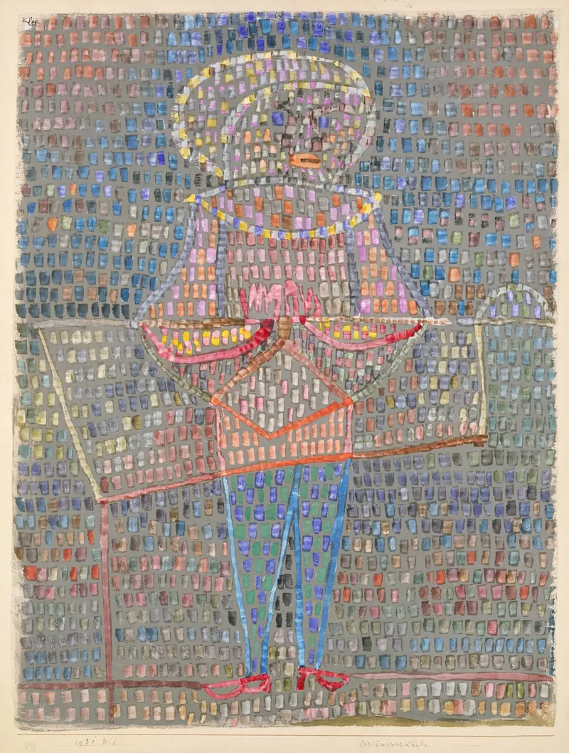 A colorful portrait of a boy in fancy dress by Paul Klee.