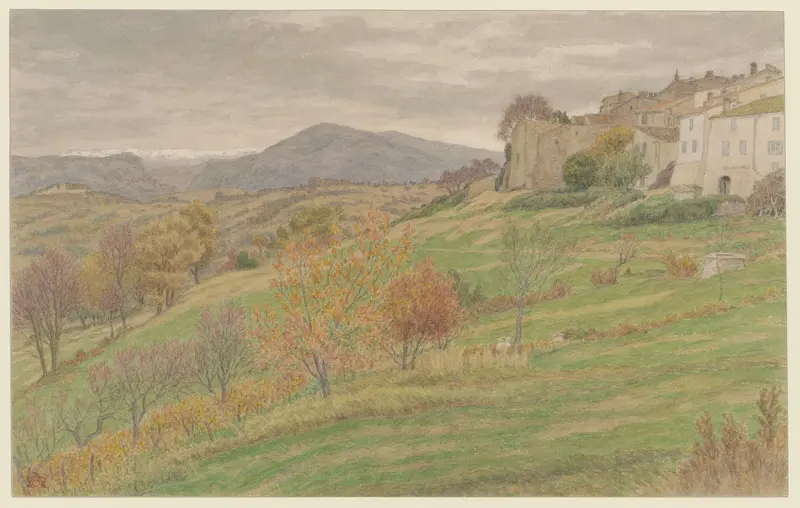 Landscape oil painting by Henri Rivière featuring a muted skyline and gentle gray tones.