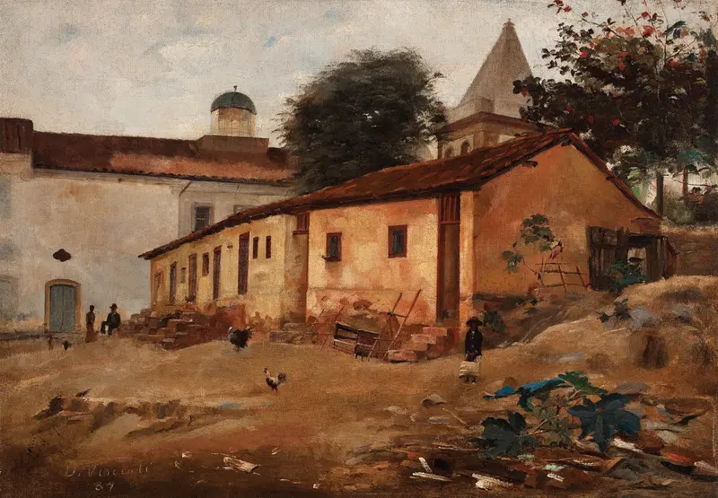 Morro de São Bento by Eliseu Visconti, oil painting featuring mountains and lush greenery.