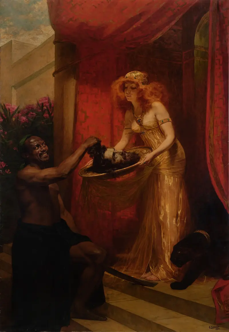 A striking portrayal of Salomé by Gustave Vanaise, showcasing her dramatic presence.