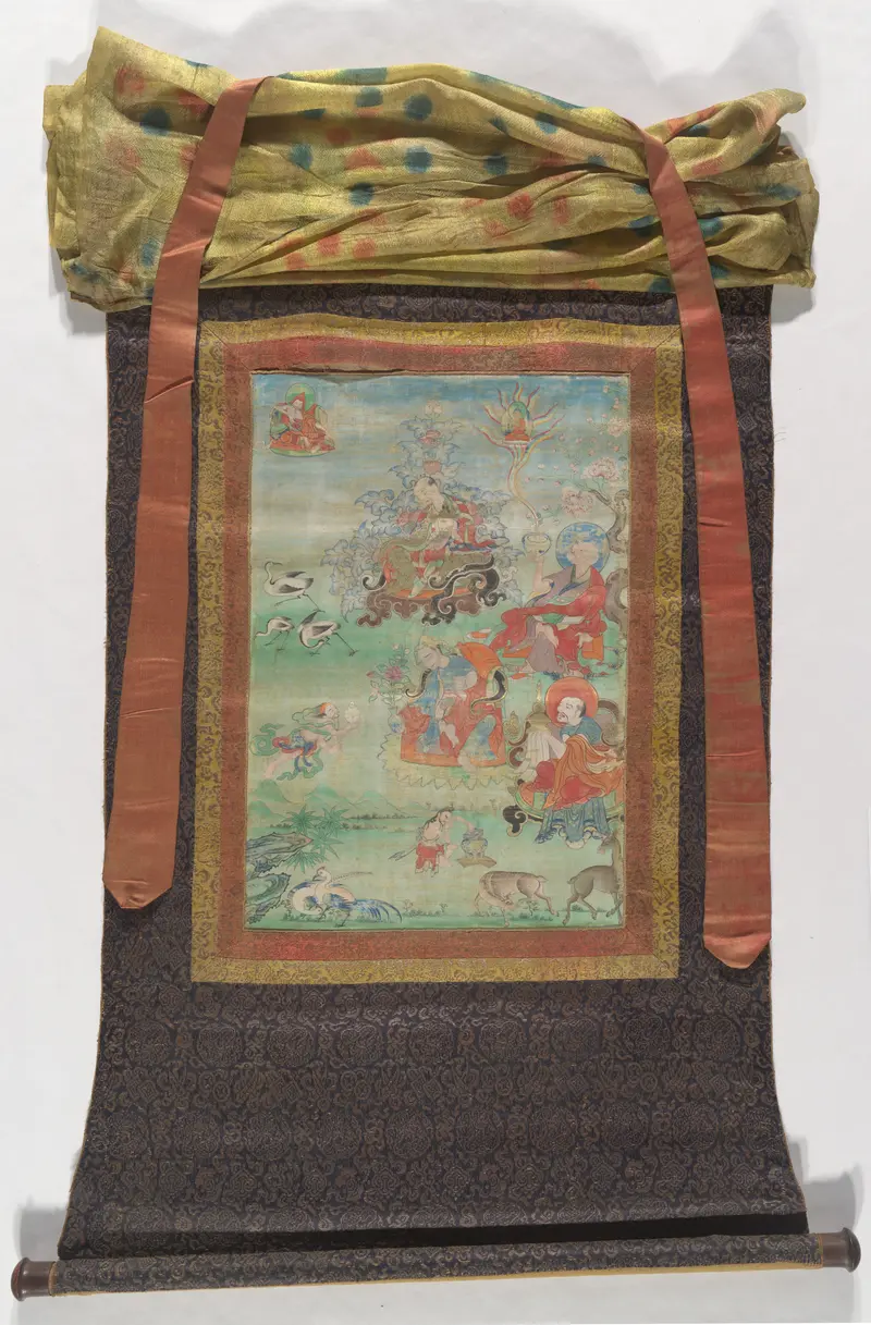 Thangka depicting an Arhat, ink on silk, by Tibet
