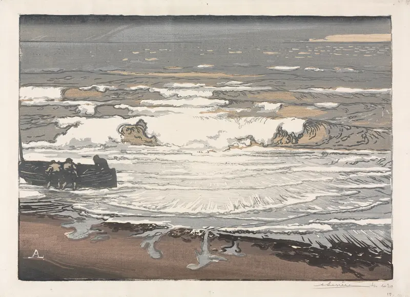 The Breaking Waves, Tide of September 1901 by Auguste Louis Lepère, watercolor on paper depicting tumultuous ocean waves.